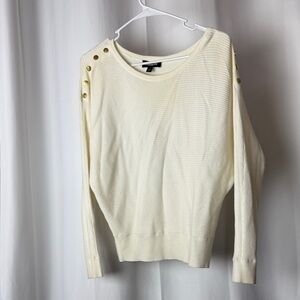 Express Ivory Crewneck Sweater with Gold Shoulder Buttons